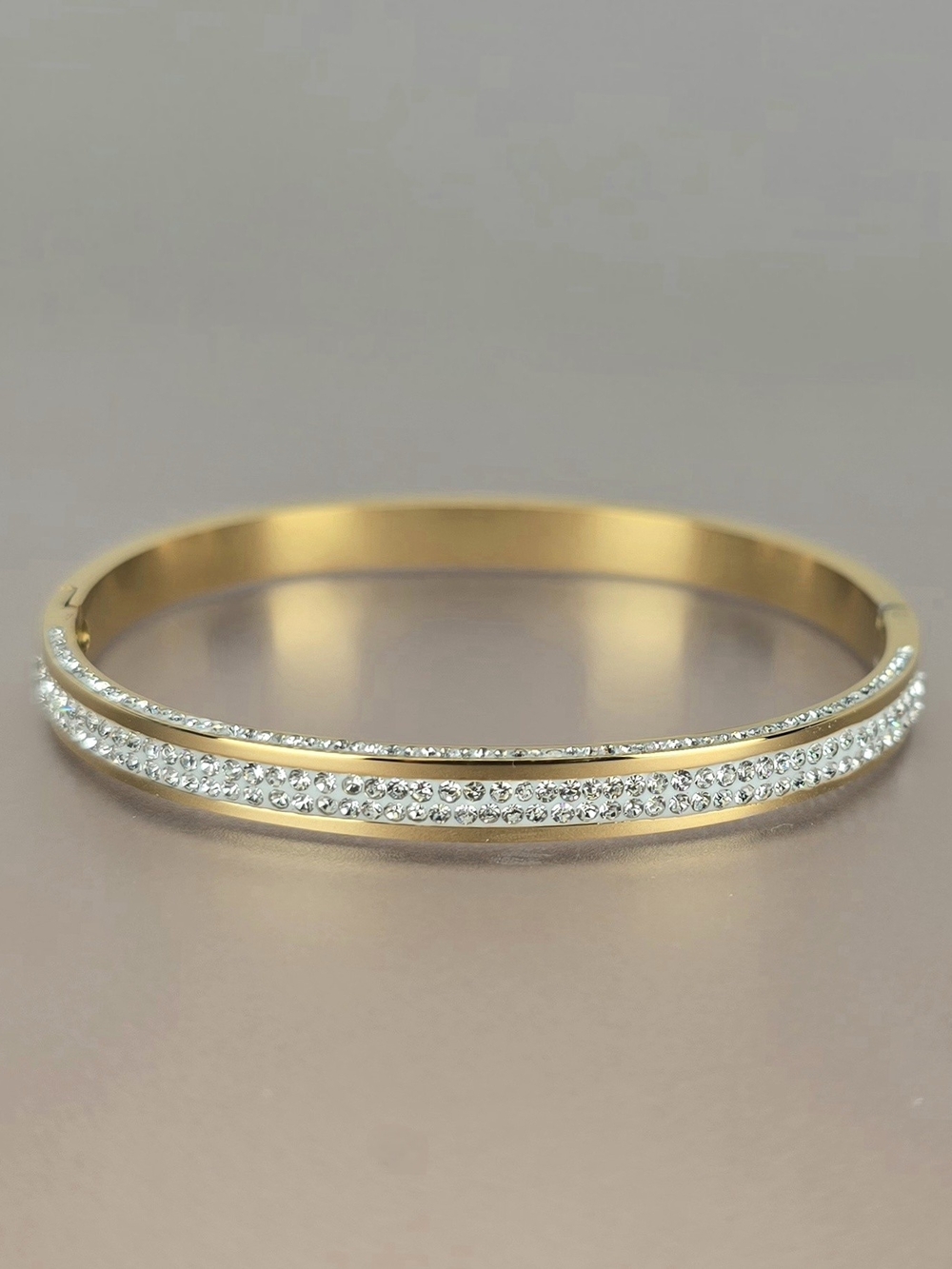 Gold Crystal Double-Row Bangle Bracelet